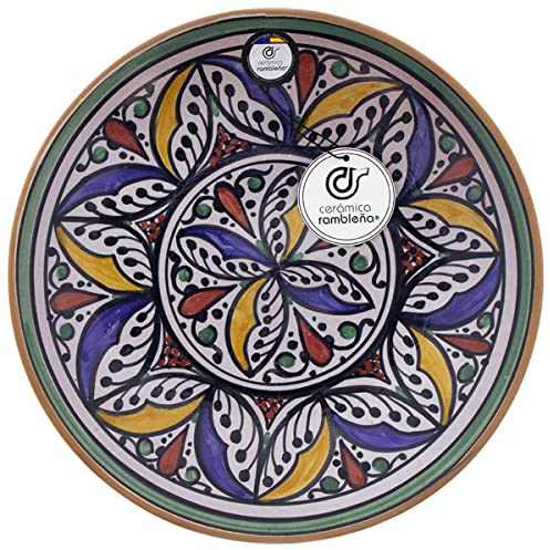 CERÁMICA RAMBLEÑA | Plato decorativo pared | Plato de barro | Modelo D48 | 100% Hecho a mano | 27x27x4.5 cm