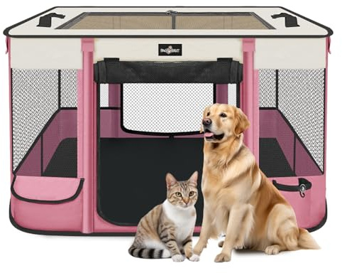 Paw Ballt Foldable Pet Kitten Playpen, Upgrade Waterproof Portable Cat Dog Playpen Kennel Tent for Small Cat Dog, Retractable Shade Cover with Free Carrying Case, Indoor Outdoor Use for Small Pet.