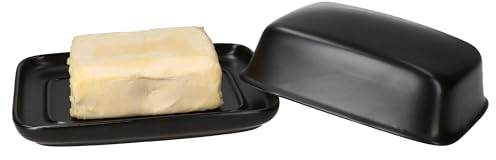 MamboCat Runa 2tlg. Butterdose mit Deckel schwarz I rechteckige Steingut-Dose mit klassischem Design für 1 Stück Butter (250g) I Behälter zur Aufbewahrung von Butter & Margarine