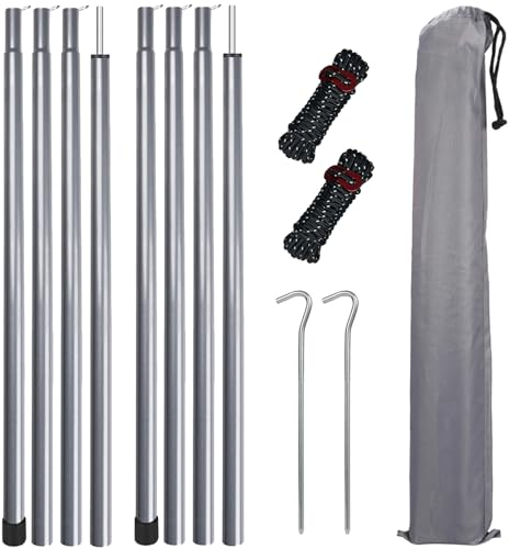wiipara Zeltstange 2er Set, Tarpstangen Teleskopstange für Zelte Tarp, Aluminium Verstellbares Teleskop 80-200 cm, Leichte Sonnensegel Stange Camping Zeltstangen mit Aufbewahrungstasche (Silber)
