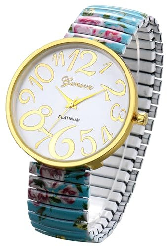 OIDEA Reloj Elástico Boho Mujer: Relojes Redondo de Cuarzo Analógico Verde para Señora Escala Números Arábigos Grandes Correa Claros y Fáciles de Leer de Aleación - para Ocio Negocios Regalos