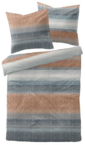 Traumschlaf Moderne Biber Bettwäsche Elverum blau kuschelig weich aus 100% Baumwolle mit Reißverschluss - Made in Germany 155x220 cm + 80x80 cm