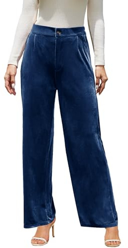 Alaster Queen Pantalones de terciopelo para mujer Cintura Pierna ancha Palazzo Terciopelo Color sólido con bolsillos Pantalones elegantes