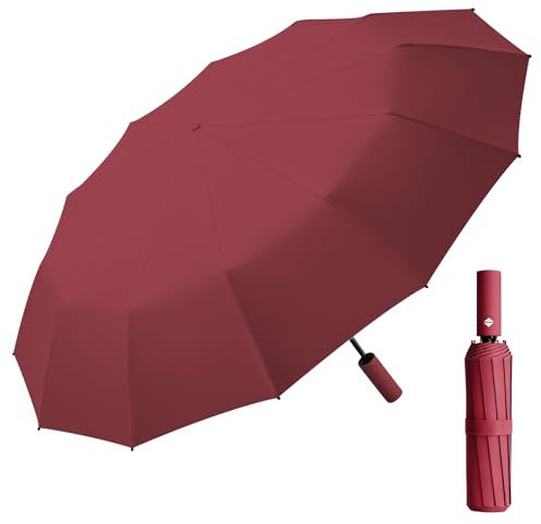 Betrynidil Paraguas Plegable Compacto Antitormentas | Paraguas con Apertura Automática | 24 Varillas, Resistente al Viento, Protección UV | Paraguas para Viaje y Diario (Borgoña)