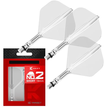 Target Darts K-Shift No.2 Integrated Flights & Shafts | K Shift No.2 Flight & Shaft System, White/Clear/Black – K-Flex Short/Intermediate/Medium Shift Spin Base, Professional Dart Accessories