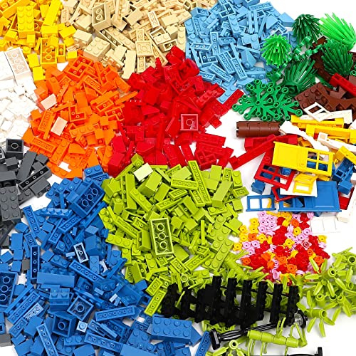 Lekebaby Juego de 1000 bloques de construcción clásicos con árboles, plantas, ventanas y puertas – bloques de construcción coloridos en paquete a granel para niños y niñas, compatible con todas las
