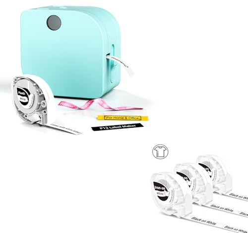 Phomemo P12 Etiquetadora Bluetooth con 3 Rollos de Etiquetas Termoadhesivas para Ropa - Kit de Impresora de Etiquetas Portátil y Cinta Textil (12mm x 2m), Ideal para Marcar Ropa Escolar, Uniformes y T