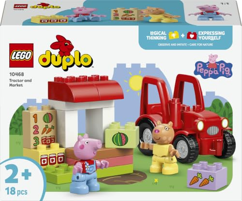 LEGO Duplo Peppa Pig Tracteur et marché 10468 | Jouet pour fille ou garçon dès 2 ans, jeu éducatif en bas âge, set Montessori, motricité, Pedro Pony, idée cadeau, 18 pièces
