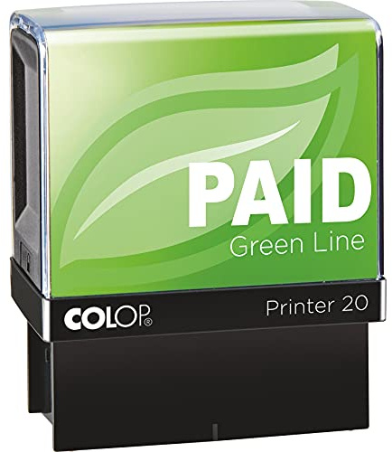 COLOP Green Line PAID Stamp - Red Ink | 148232 | 37x13mm Eco-Friendly Office Word Stamp
