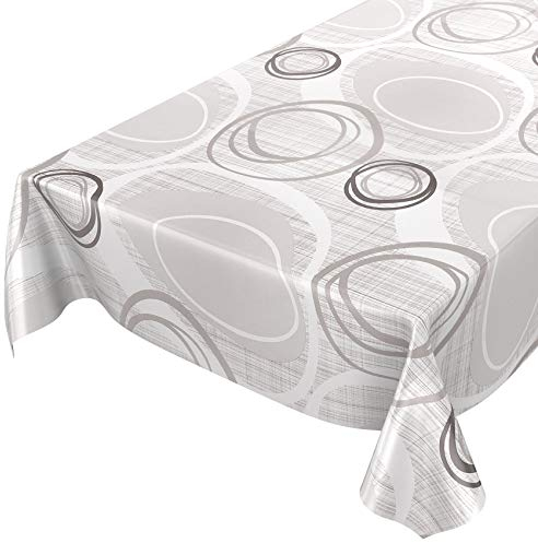 ANRO Tischdecke Wachstuch abwaschbar Wachstuchtischdecke Wachstischdecke Kreise Geometrie Weiß Silber 160x140cm