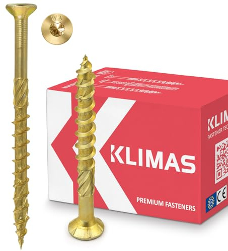 KLIMAS - Viti per legno Torx per pannelli truciolari, viti a testa svasata, per terrazze, viti universali per il montaggio del tetto, set da 5 x 60 mm, 200 pezzi, colore giallo