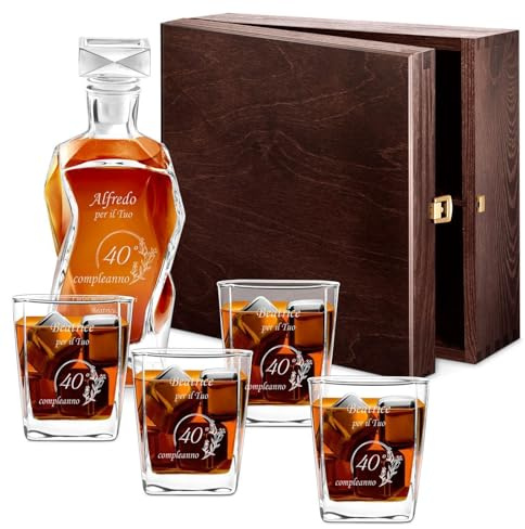 Maverton Set Decanter per Whisky in vetro - da 700 ml - incisione personalizzata - Caraffa con 4/6 bicchieri - idea regalo per il compleanno - per l’ uomo - regalo di Natale - Dei campi
