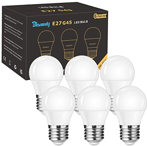 Blewandy E27 Screw Bulb, Warm White 3000K, 5W LED Equivalent 40W, 6 Pack | Edison Screw Bulb 500 Lumen, G45 Golf Ball Light Bulbs, Energy Saving, Non-Dimmable, No Flicker