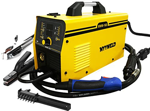 MYYWELD Poste à souder MIG 160A, machine à souder 4 en 1 sans gaz ARC/Flux MIG/câble solide/LIFT TIG fer à souder avec onduleur IGBT, fer à souder à fil à noyau de flux 220V