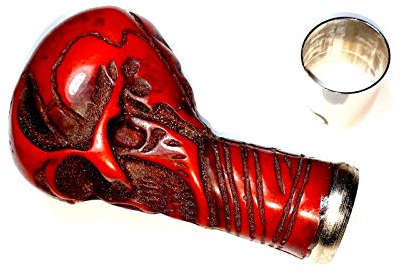 Bastone da passeggio con manico a teschio, solo manico e anello realizzato in canna rossa da passeggio per matrimonio o cerimonia di design in ottone con manico a testa di teschio, stile antico