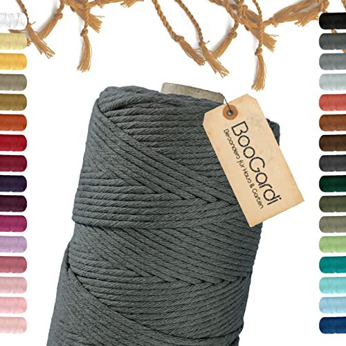 BooGardi Makramee Garn · viele Farben · Dunkelgrau 5mm x 100m · 3mm oder 5mm · Wollgarn · kreatives knüpfen weben Stricken · DIY Boho Garn
