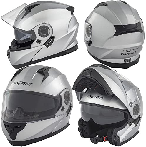 A-pro Casco Plata Homologado Modular Moto Touring Sport Pantalla Parasol S