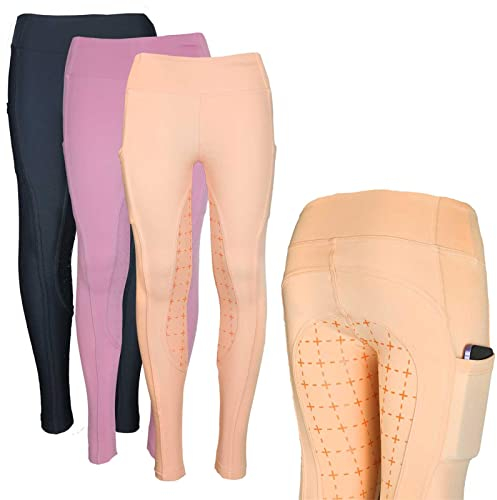 MS-Trachten Winter Reitleggings Kinder Thermoreitleggings Silikonbesatz Reithose Tabea (134/140, Schwarz)