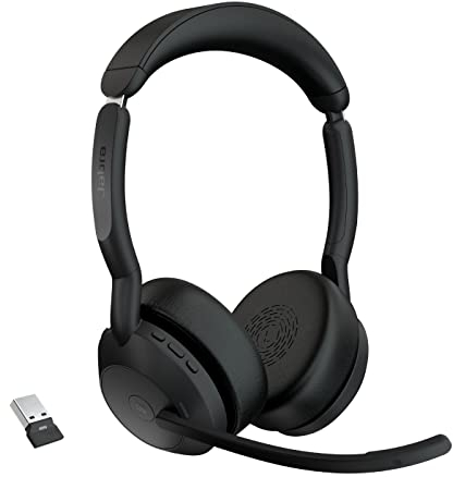 Jabra Evolve2 55 - schnurloses Stereo-Headset Air Comfort - Mikrofone mit Geräuschunterdrückung und ANC - für MS Teams Zertifiziert, mit Anderen Plattformen kompatibel - Schwarz