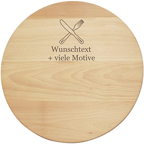 Schneidebrett groß PREMIUM Qualität mit Gravur, Name + Motiv, Servierbrett rund, großes Brotzeitbrett, runde Servierplatte, Küchenbrett XXL