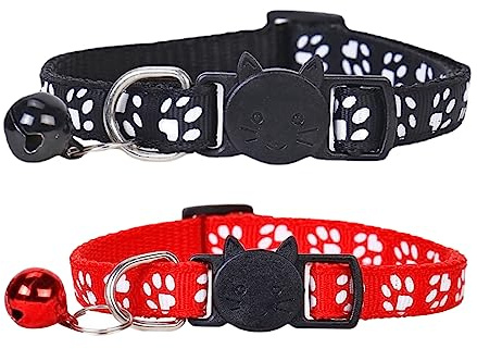WeddHuis 2 Pièces Collier pour Chaton Anti etranglement, Réglable Collier pour Chat Chaton Chiot avec Clochette et Boucle de Sécurité, 19-32cm