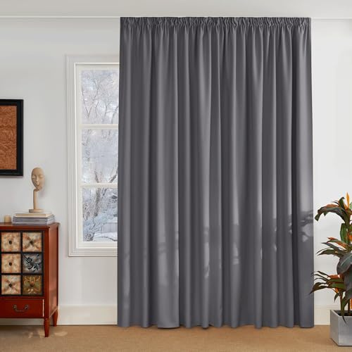 PONY DANCE Living Room Curtains with Ruffle Tape for Rail Partition Wall Set 1 Pack H 220 x W 300 cm Blackout Curtains Wrinkle Tape Thermal Cold Protection Grey