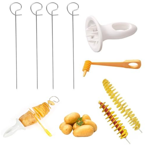 Taglia Patate a Spirale,Taglierina a Spirale Patate Taglierina a Spirale Acciaio Inox Potato Spiral Cutter Affettatrice Tornado, per torre di patate,barbecue,frittura,raccolta,partito