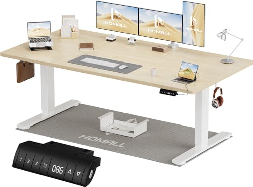 Homall Höhenverstellbarer Schreibtisch 180x80cm mit USB-A Ladeanschluss, Elektrischer Schreibtisch mit Kabel Management Tray, Standing Desk mit 3 Memory Funktion, Computertisch Beige