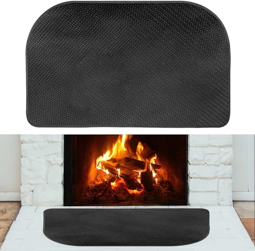 107x61cm Tappetino per Camino, Tappeto Ignifugo Fibra Vetro Addensato Tappetino Camino Tappetino Antiscivolo Nero Ignifugo Scintille Brace Protezione Pavimento Camino per Interni Esterni
