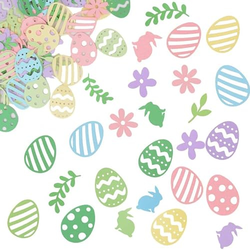 100PCS Confettis pour Pâques Motif Oeuf Lapin Fleur Feuille Décoration Ornement de Pâques Fête Cadeau