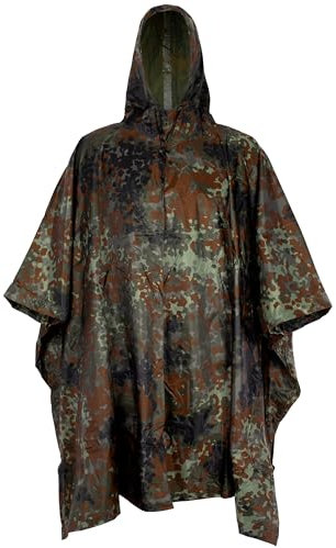 Black Snake® Outdoor Regenponcho für Damen & Herren - Ripstop Regencape mit Kapuze - Wasserdicht - auch als Tarp Plane nutzbar - inkl. Tasche - Flecktarn - OneSize
