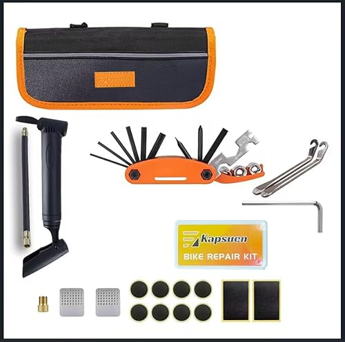 Kapsuen Fahrrad-Reparaturtasche,16-in-1 Fahrrad Reparatur Werkzeug Set, Mit Fahrradpumpe und Fahrrad Notfallset,für Mountainbike und Rennrad Camping Travel Essentials Tool Bag (Set 01)