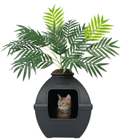 Good Pet Stuff Base Kit Gömd kattlåda med konstväxt, dekorativ fyrkantig kruka i innergårdsstil (Courtyard Square), kolfilter för luktkontroll, lätt att rengöra, tillverkad i USA, svart