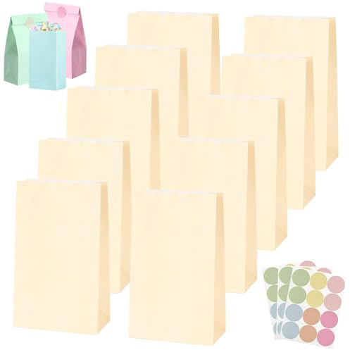 30 Bolsas Regalo Cumpleaños Infantil con 36 Pegatinas,Bolso Pequeño de Papel Pequeños Naranja 24x13x8cm,Bolsitas Galletas Caramelos de Niños,Regalos para Fiestas Cumpleaños,Navidad,Bodas,Halloween