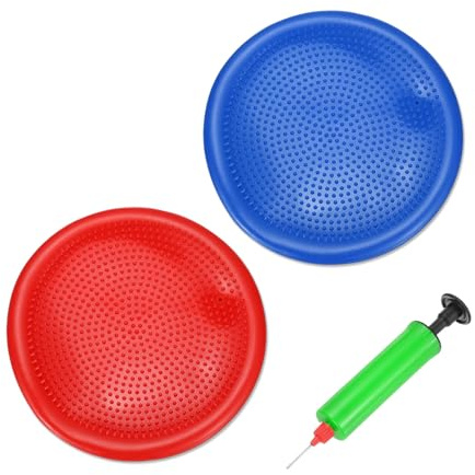 PATIKIL 2Pz Cuscino Gonfiabile Equilibrio 13.2, Disco Flessibile Equilibrio con Pompa Manuale per Esercizi Stabilità Core Rafforzamento Fisico Miglioramento Postura Fitness, Rosso/Blu