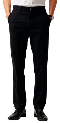 MAGIC SELECT Pantalon de Robe Homme Élégant. Pantalon de Costume, Coupe Droite avec Plis et Poches à Utiliser au Bureau, au Travail, au Serveur, au Commis de Magasin. (80% coton-20% Polyester)