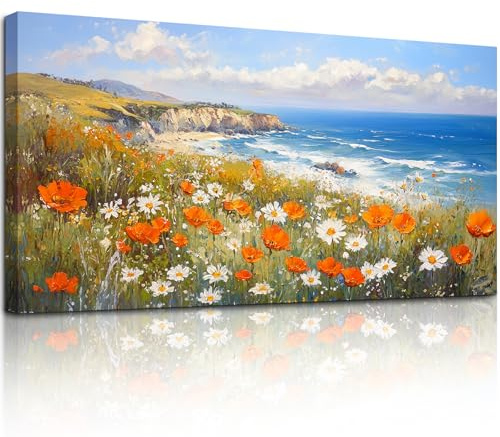 MHARTK66 Quadri Moderni Soggiorno Grandi, 50x100 cm Stampe da Parete Mare Blu e Fiori, Quadro Camera da Letto Su Tela Decorazioni Parete Bagno Ufficio Sala Da Pranzo