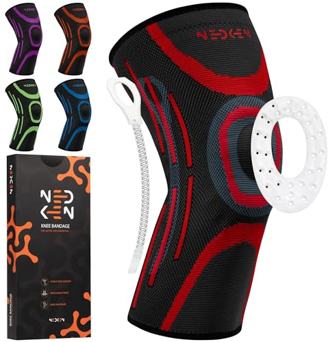 NeDKeN Tutore Ginocchio – Ginocchiera Sportiva Elastica per Menisco Lesionato e Legamenti – Supporto Ortopedico, Fascia a Compressione per Stabilità, Protezione e Recupero (Rosso, S)