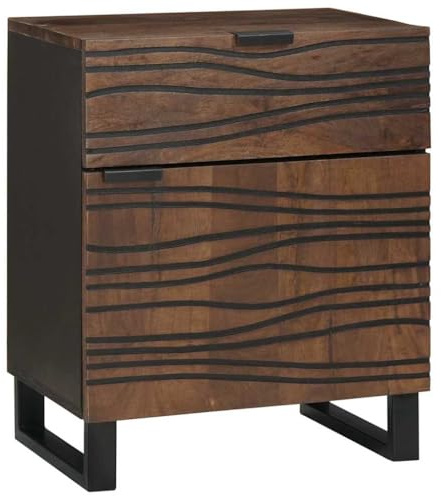 QZZCED Armario de Noche Nogal Mesita de Noche de Madera de Mango con Cajones y Almacenamiento Espacioso 50 x 33 x 60 cm Madera Maciza de Mango