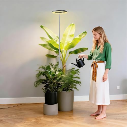 Niello Lámparas de cultivo para plantas de interior, lámparas de espectro completo con temporizador de 6/12/18 horas, 3 modos de color, lámpara de cultivo ajustable en altura de 25 a 165cm