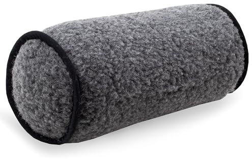 PinkZebra Nackenrolle Bezug aus Merinowolle ca. 15 x 40 cm, Warme Nackenrollenbezug mit Reißverschluss, Nackenrollenüberzug aus Wolle, Hülle für Nackenrollen, Nackenrollenhülle, Grau