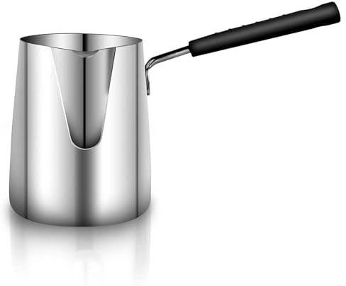 Turkish Coffee Pot, Stainless Steel Milk and Coffee Warmer with Scale, Arabic Briki Coffee Pot, Chocolate and Butter Melting Pot with Heat Resistant Handle, 20 OZ, 600 ML