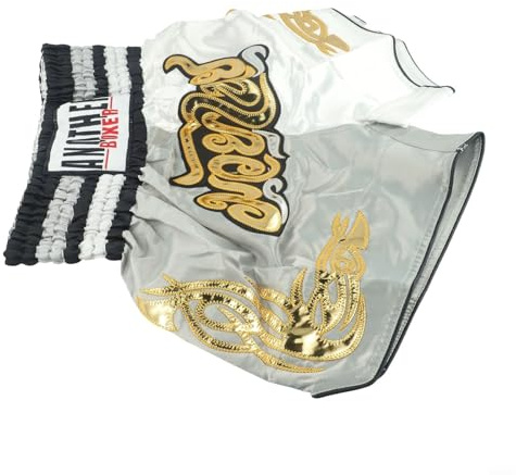 Pantalones cortos de Muay Thai para niños y adultos, pantalones de kickboxing transpirables con cintura elástica, ideales para la práctica de lucha MMA (XS gris + blanco)