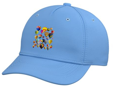 Colorful Cute Hot Air Balloon Ride Vacation Flying Balloons Adjustable Printed Baseball Hat, Light Blue