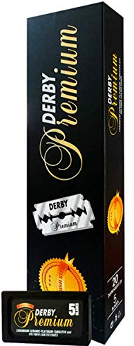 Derby Premium Double Edge Razor Blades – 100 Blades (20×5) | Stainless Steel, Platinum-Coated | Fits All Safety Razors