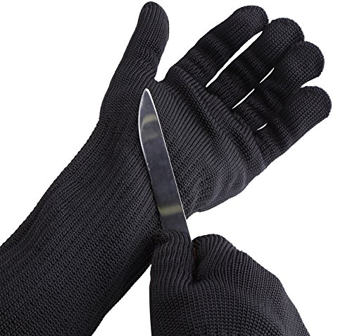 Hilitand Guanti antitaglio in filo di acciaio inossidabile Protezione di livello 5 con polsini lunghi Protezione dell'avambraccio polso