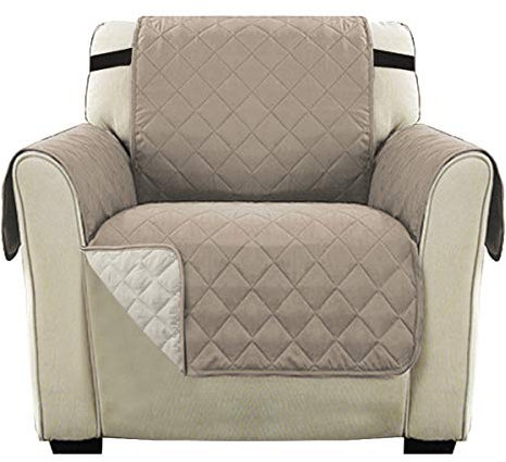 H.Versailtex Sofa Protector for Pets, Water Resistant Sofa Slipcover 1 Seater for Kids, Machine Washable Quilted Couch Covers with Adjustable Elastic Straps(Sand/Beige)