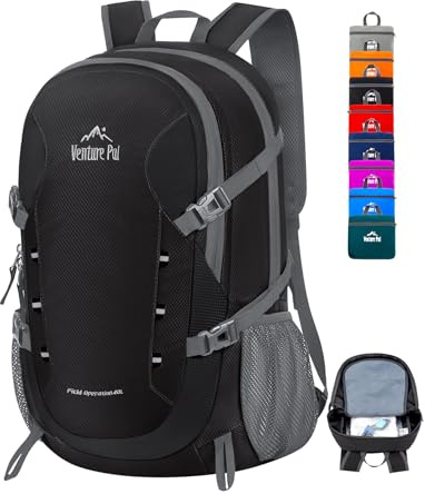 Venture Pal 40L Lightweight Packable Travel Hiking Backpack Daypack-Black