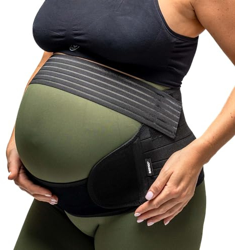 BABYGO® 4 in 1 Pregnancy Support Belt Maternity & Postpartum Band - Relieve Back, Pelvic, Hip Pain, SPD & PGP >> inc 40 Page Pregnancy Book for Birth Preparation, Labour & Recovery L Black