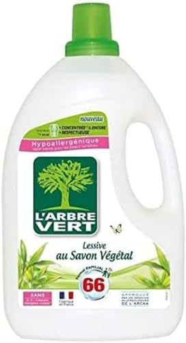 L'Arbre Vert Lessive Ecolabel Savon Végétal - Hypoallergénique - 67 Lavages - 94% d'ingrédients d'origine naturelle - 3.015L